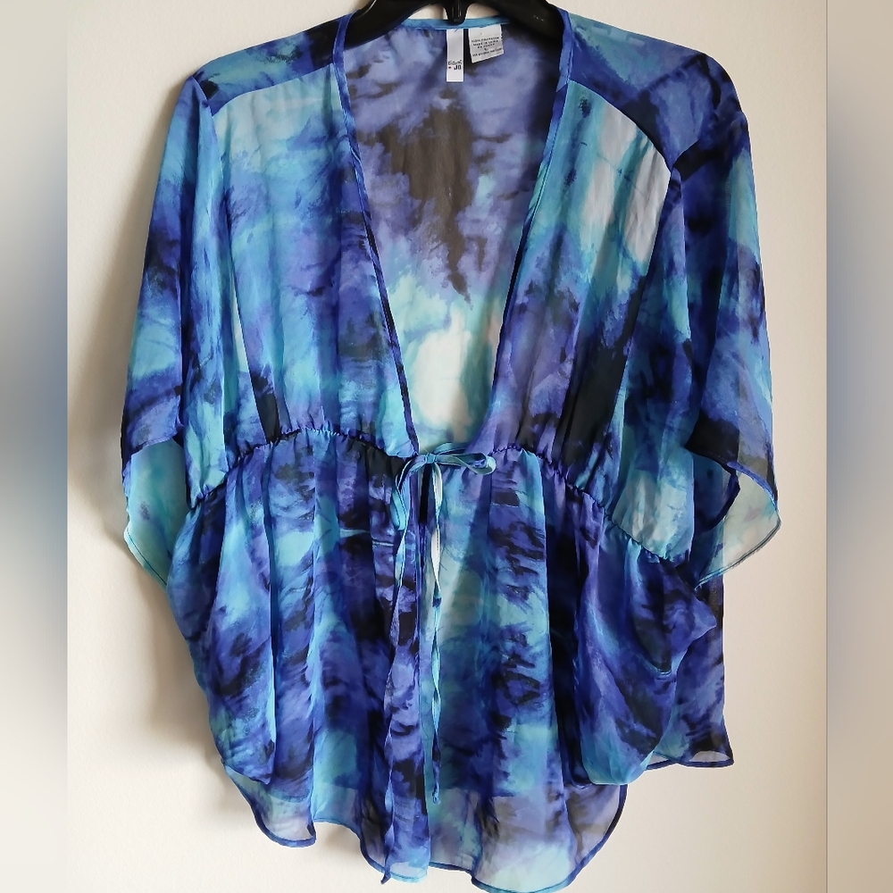 Sami & Jo Tie Front Cover Up Blue Tie Dye Size Large
